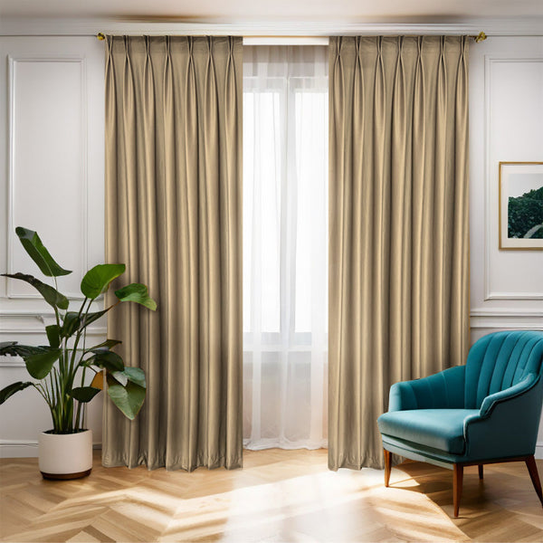 Samt Vorhang 80% Verdunkelung Hellbeige – mit Kräuselband (1 Stück)