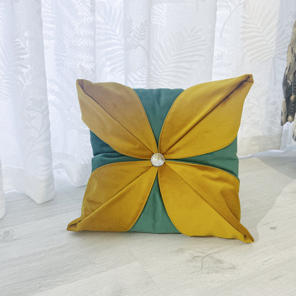 Dekokissen, Kristallknöpfe mit Silikonfüllung Grün Gelb