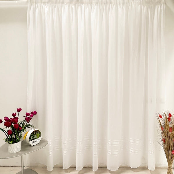 Gardine Voile Streifen Silber Creme – mit Kräuselband (1 Stück)