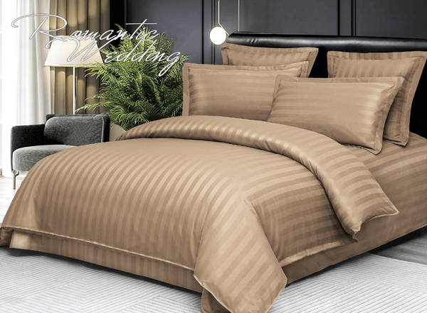 6-teiliges Hotel-Bettwäsche-Set aus fein gewebter Baumwolle, doppelt Beige