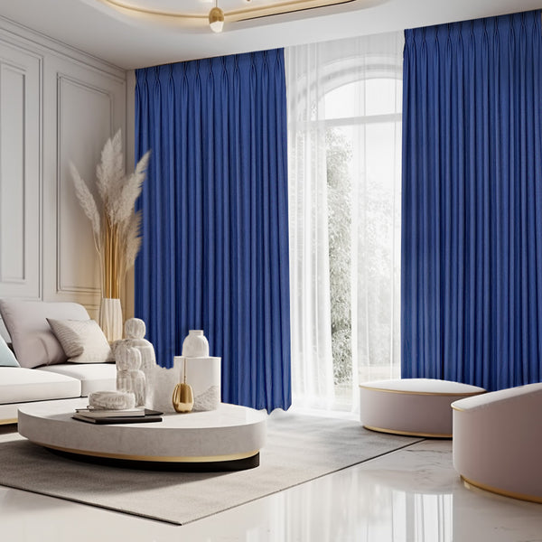 Luxuriöser Leinenvorhang 70% Verdunkelung Blau – mit Kräuselband (1 Stück)