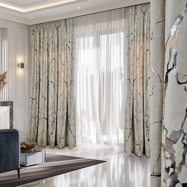 Folien gedruckter Samt 80% Verdunkelung Leichte Creme – mit Kräuselband (1 Stück)