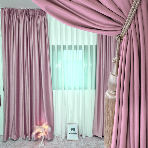 Hochwertiger Vorhang Samt 90% Verdunkelung Rosa – mit Kräuselband (1 Stück)