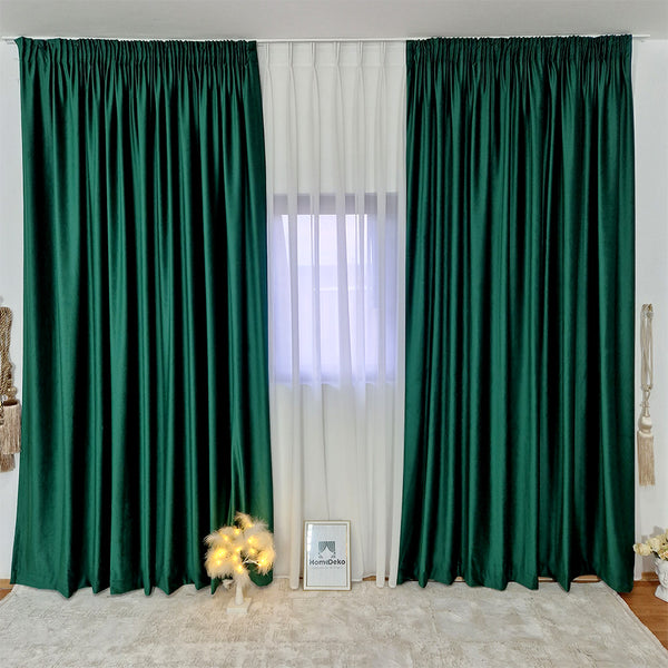 Hochwertiger Vorhang Samt 90% Verdunkelung Grün – mit Kräuselband (1 Stück)