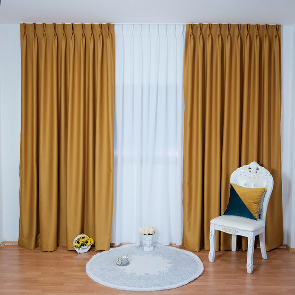 Dicke Stoff Vorhang 95% Verdunkelung Senf – mit Kräuselband (1 Stück)