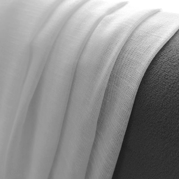 Moderne Leinenoptik Pflegeleicht Blickdicht FINUT Weiß – mit Kräuselband (1 Stück)