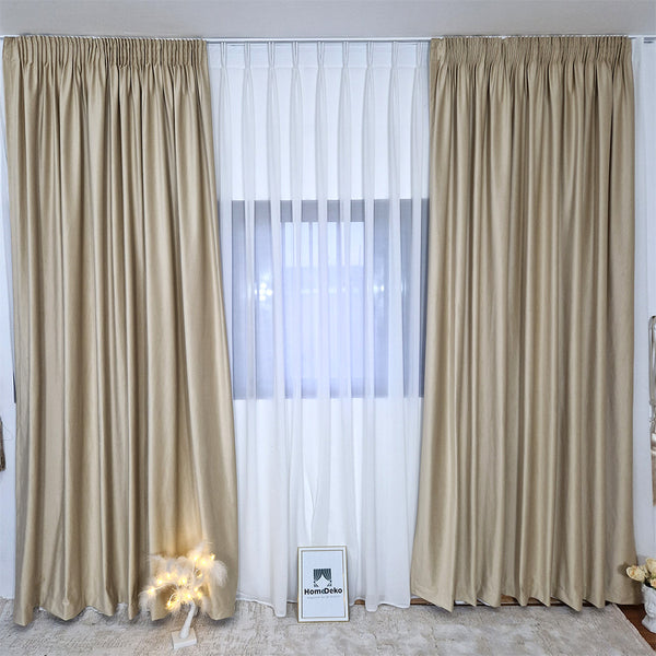 Hochwertiger Vorhang Samt 85% Verdunkelung Creme – mit Kräuselband (1 Stück)