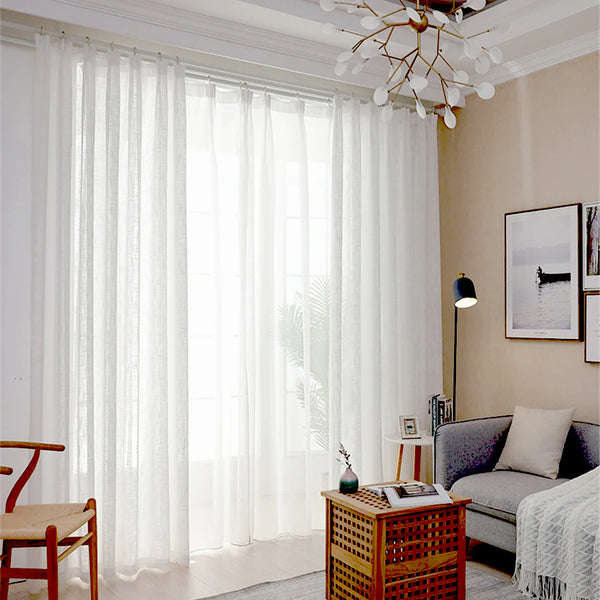 Leinen Gardine KETEN  Weiß – mit Kräuselband (1 Stück)