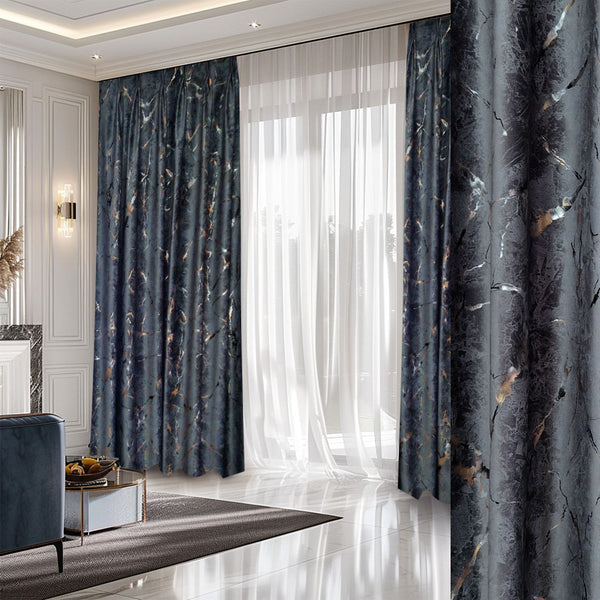 Folien gedruckter Samt 80% Verdunkelung Dunkelgrau – mit Kräuselband (1 Stück)