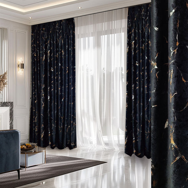 Folien gedruckter Samt 80% Verdunkelung Schwarz – mit Kräuselband (1 Stück)