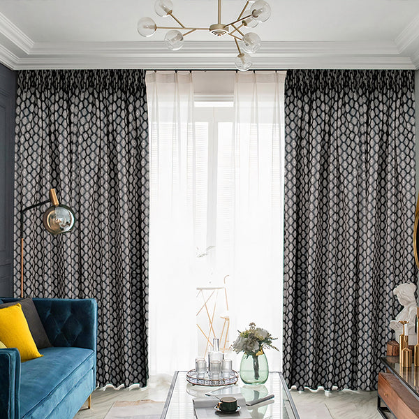 Edel Vorhang mit grafischem/geometrischem Braun – mit Kräuselband (1 Stück)