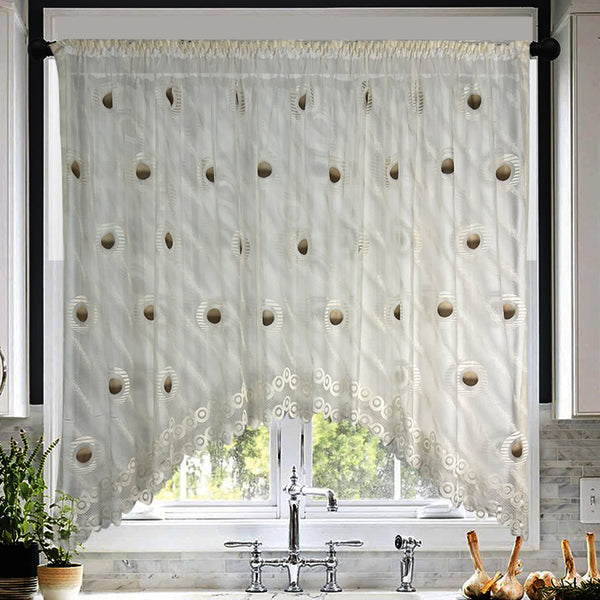 Küchenvorhang Braunes Punktemuster – mit Kräuselband (1 Stück)