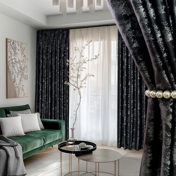 Luxuriöser Samtvorhäng GANJ 80% Verdunkelung Schwarz – mit Kräuselband (1 Stück)