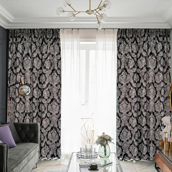 Vorhang Satingewebe Eleganz Muster blickdicht Grau – mit Kräuselband (1 Stück)