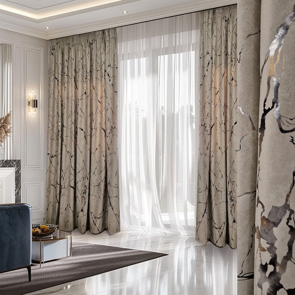 Folien gedruckter Samt 80% Verdunkelung Creme – mit Kräuselband (1 Stück)