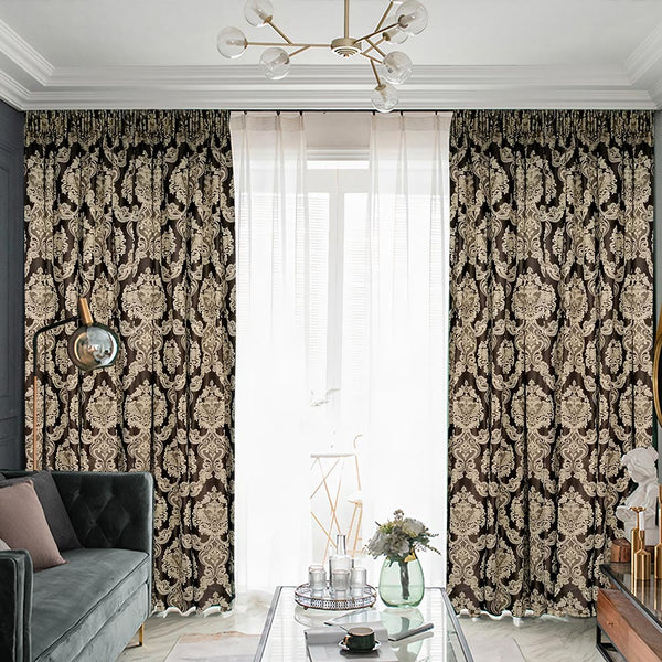 Vorhang Satingewebe Eleganz Muster blickdicht Braun – mit Kräuselband (1 Stück)