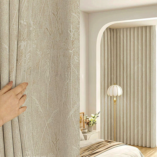 Vorhang Creamy Velvet floral Blumen Muster 95% Verdunkelung Creme – mit Kräuselband (1 Stück)