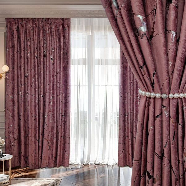 Folien gedruckter Samt 80% Verdunkelung Rose – mit Kräuselband (1 Stück)