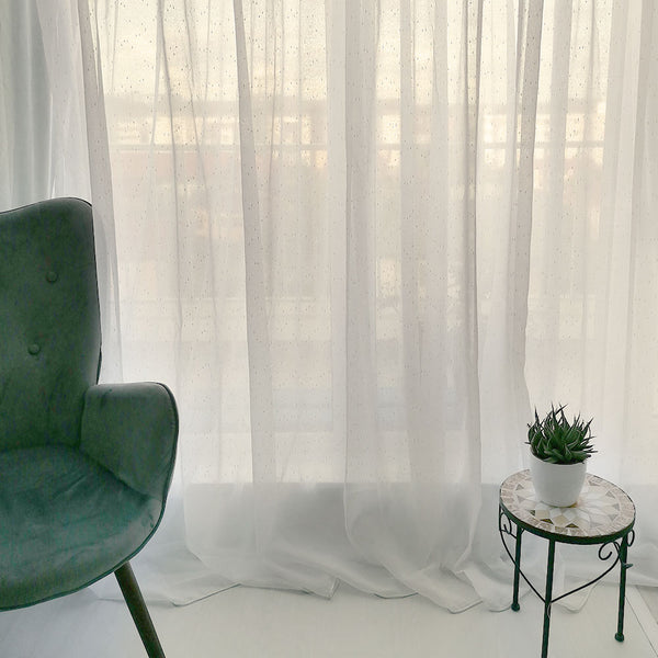 Vorhang mit einfachem Muster Punkte Elfenbein – mit Kräuselband (1 Stück)