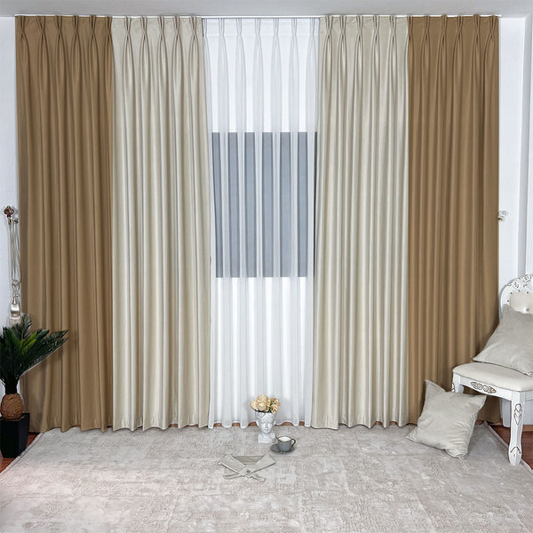Duo-Samtvorhang – 80 % Lichtschutz, Beige-Elfenbein – mit Kräuselband (1 Stück)