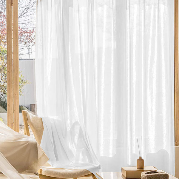 Gardine mit edlem Glanzeffekt Semi Organza transparent Weiß – mit Kräuselband (1 Stück)