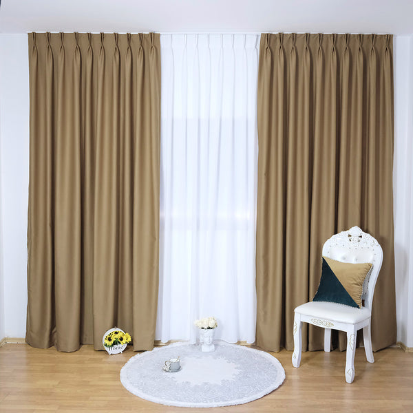 Dicke Stoff Vorhang 99% Verdunkelung Beige – mit Kräuselband (1 Stück)