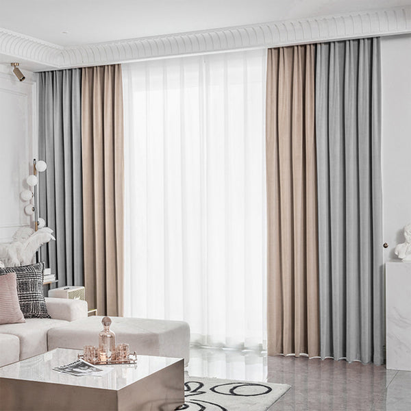 Duo-Samtvorhang – 80 % Lichtschutz, Beige & Hellgrau – mit Kräuselband (1 Stück)