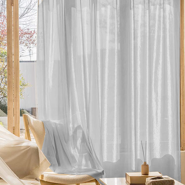 Gardine mit edlem Glanzeffekt Semi Organza transparent Grau – mit Kräuselband (1 Stück)