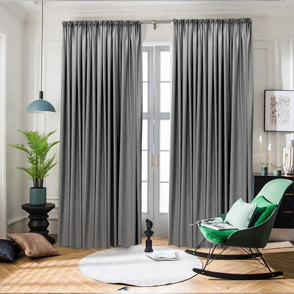 Hochwertiger Vorhang Samt 90% Verdunkelung Grau – mit Kräuselband (1 Stück)