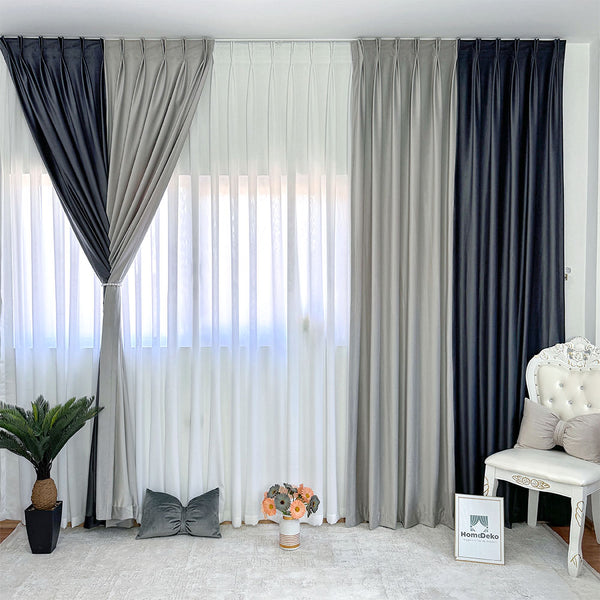 Duo-Samtvorhang – 80 % Lichtschutz, Graphitgrau Hellgrau – mit Kräuselband (1 Stück)