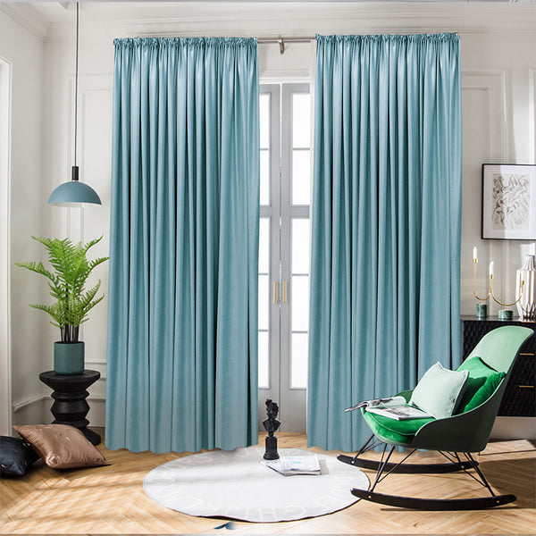 Hochwertiger Vorhang Samt 90% Verdunkelung Hellblau – mit Kräuselband (1 Stück)