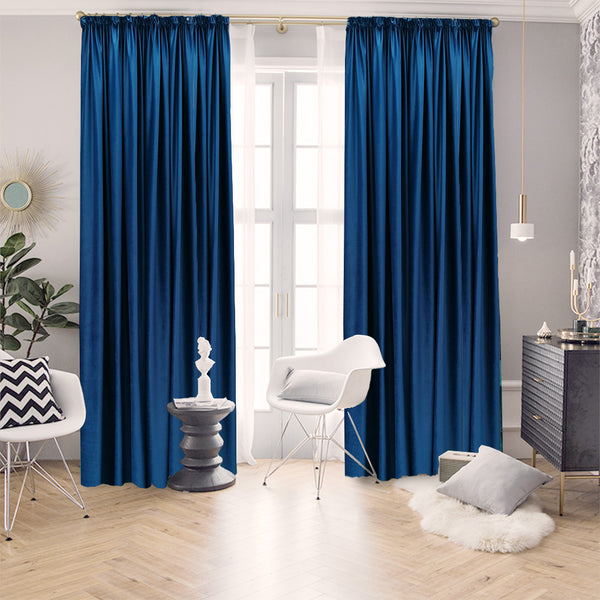 Hochwertiger Vorhang Samt 90% Verdunkelung Dunkelblau – mit Kräuselband (1 Stück)