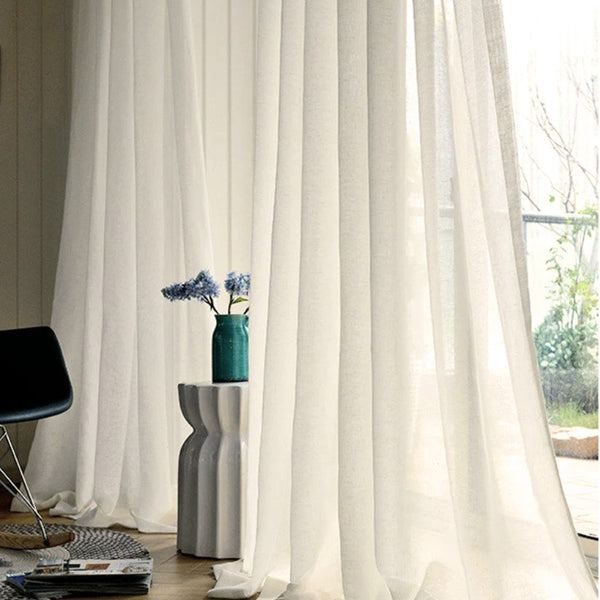 Moderne Leinenoptik Pflegeleicht Blickdicht Elfenbein – mit Kräuselband (1 Stück)