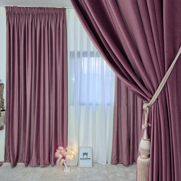 Hochwertiger Vorhang Samt 90% Verdunkelung Altrosa – mit Kräuselband (1 Stück)