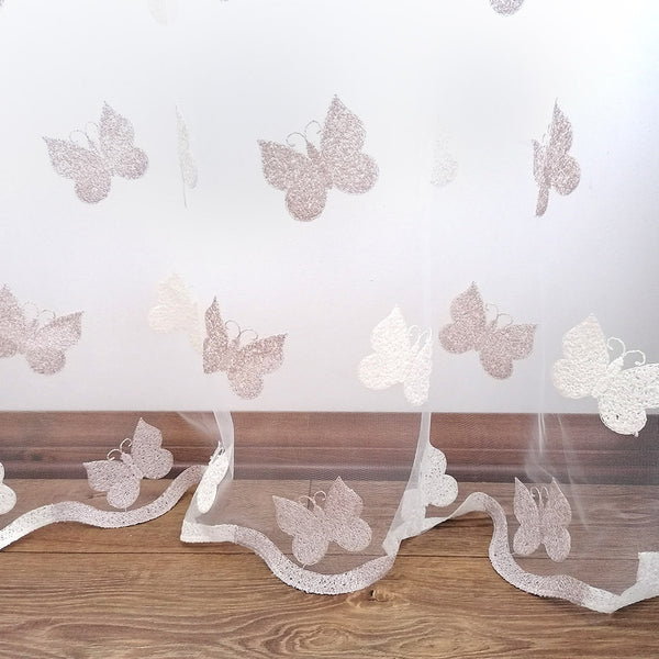 Gardinen mit Schmetterling Stickerei Elfenbein/Creme – mit Kräuselband (1 Stück)