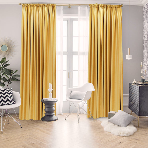 Hochwertiger Vorhang Samt 90% Verdunkelung Gelb – mit Kräuselband (1 Stück)