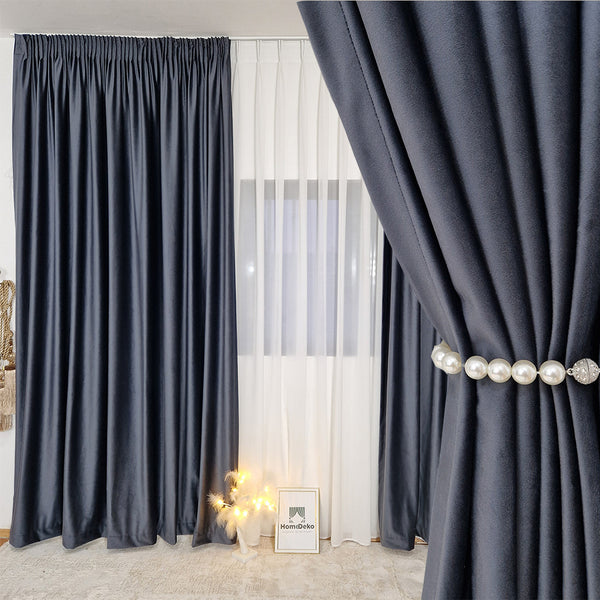 Hochwertiger Vorhang Samt 90% Verdunkelung Dunkelgrauu – mit Kräuselband (1 Stück)