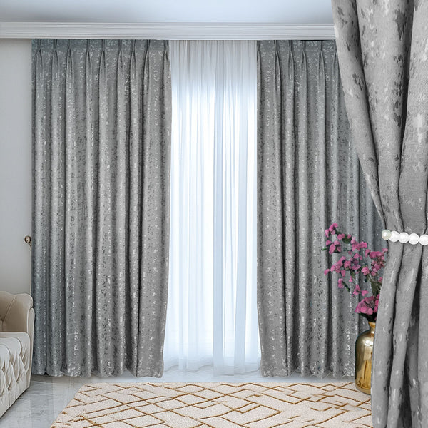 Deko Vorhang mit eleganter Textur Oberfläche Hellgrau – mit Kräuselband (1 Stück)