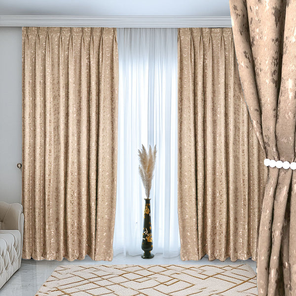 Deko Vorhang mit eleganter Textur Oberfläche Creme – mit Kräuselband (1 Stück)