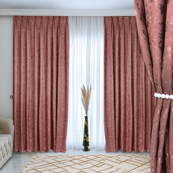 Deko Vorhang mit eleganter Textur Oberfläche Rose – mit Kräuselband (1 Stück)