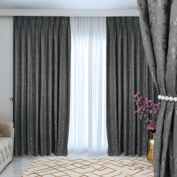 Deko Vorhang mit eleganter Textur Oberfläche Dunkelgrau – mit Kräuselband (1 Stück)
