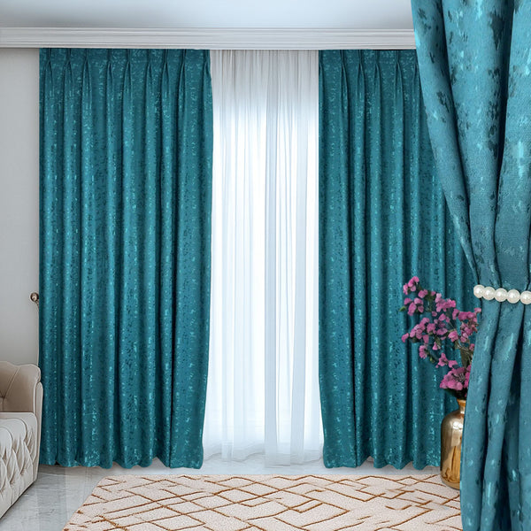 Deko Vorhang mit eleganter Textur Oberfläche Türkis – mit Kräuselband (1 Stück)
