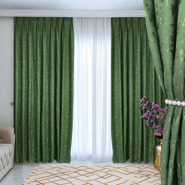 Deko Vorhang mit eleganter Textur Oberfläche Grün – mit Kräuselband (1 Stück)