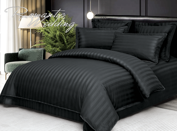 6-teiliges Hotel-Bettwäsche-Set aus fein gewebter Baumwolle, doppelt Schwarz