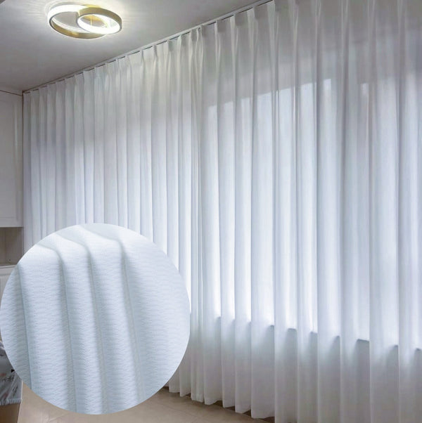 Dichter Gardinen Seidenähnliche Geometrische Muster Weiß – mit Kräuselband (1 Stück)