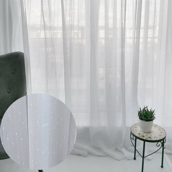 Vorhang mit einfachem Muster Punkte Weiß – mit Kräuselband (1 Stück)