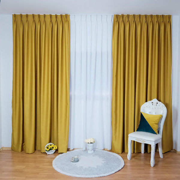 Dicke Stoff Vorhang 90% Verdunkelung Gelb – mit Kräuselband (1 Stück)