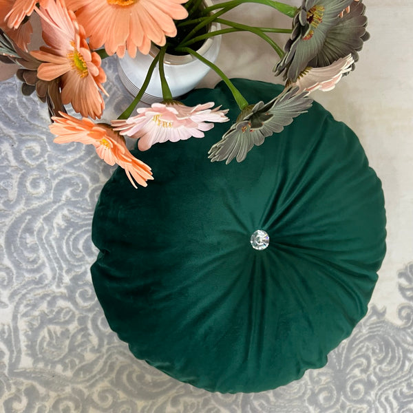 Dekokissen mit Samtbezug, Kristallknöpfen und Silikonfüllung