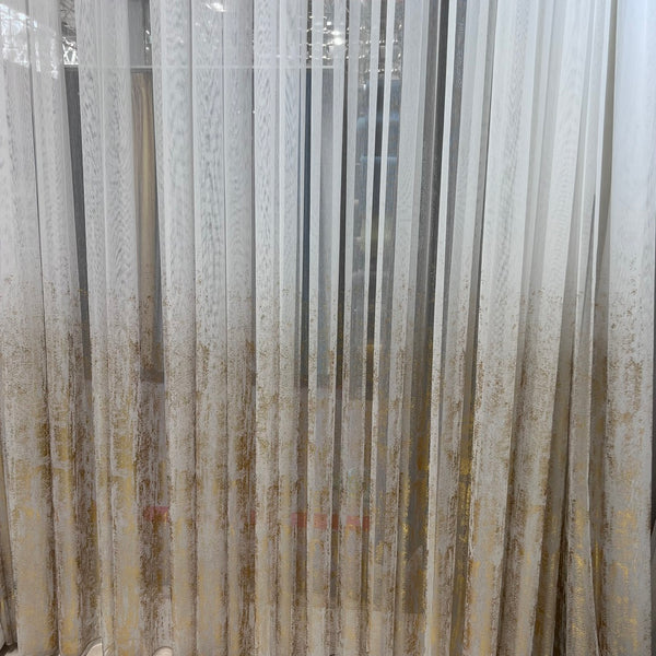 Gardine Natural mit Champagnergoldenem Druck – mit Kräuselband (1 Stück)