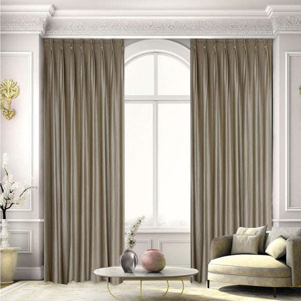 Verdunkelungsvorhang aus Samt 80 % Beige – mit Kräuselband (1 Stück)